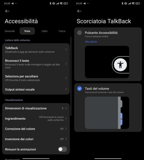 Disattivare TalkBack tasti Android