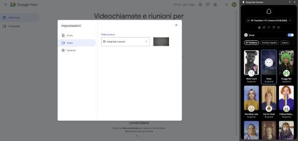 Snapchat Camera su Google Meet