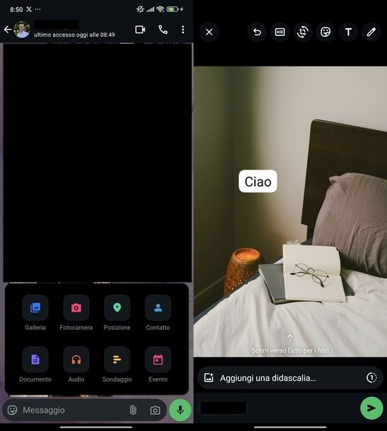 Scrivere foto chat WhatsApp Android