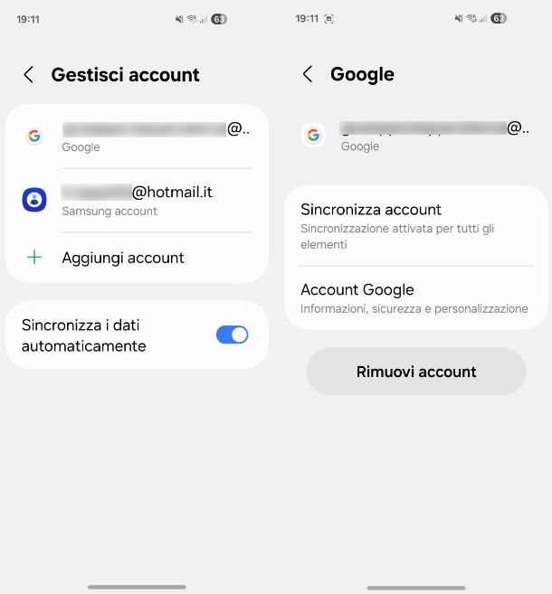 Come cancellare account Google da Samsung