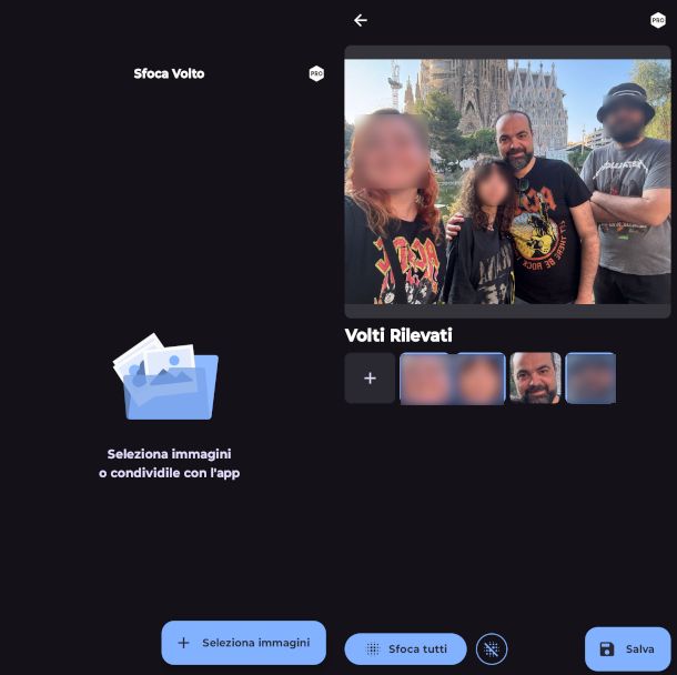 schermate app sfoca volti