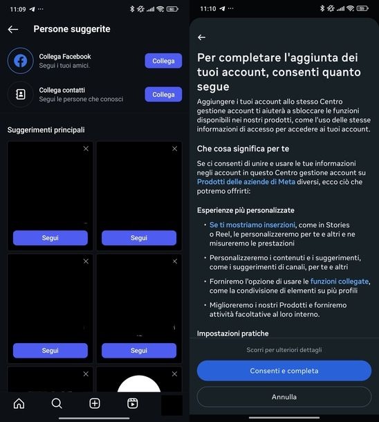 Seguire amici Facebook su Instagram Android