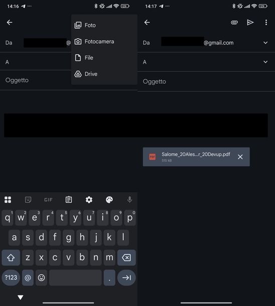Mandare documenti PDF Gmail Android