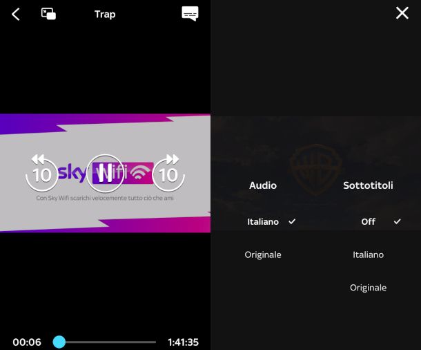 sottotitoli film su app Sky Go