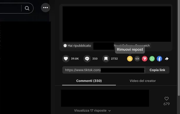 Eliminare repost TikTok Web