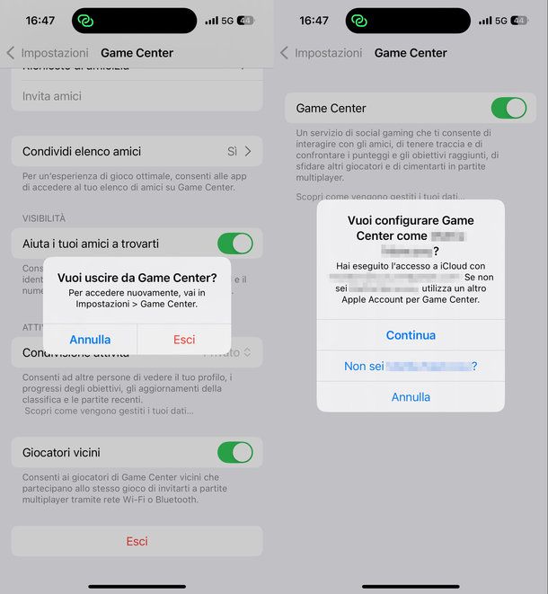 Come fare il logout e login nel Game Center