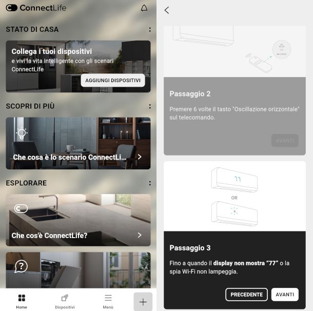schermate app ConnectLife