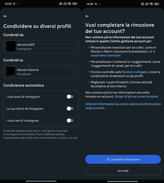 Scollegare Instagram da Facebook Android
