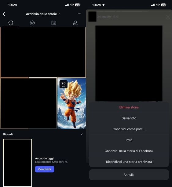 Condividere storia archiviata Instagram iPhone