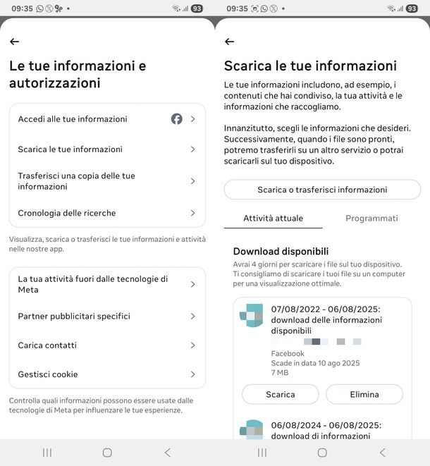verificare copia dati Messenger
