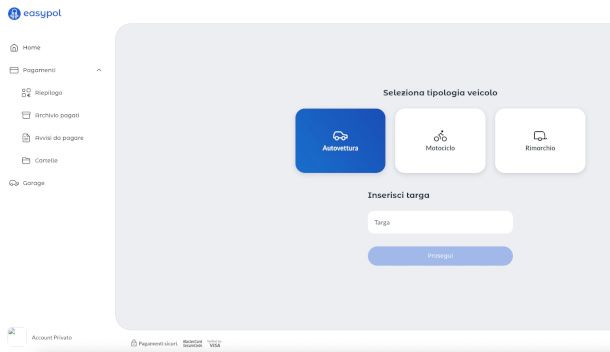 interfaccia pagamento bollo Easypol