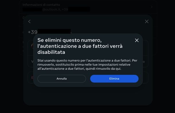 Togliere numero telefono Instagram Web
