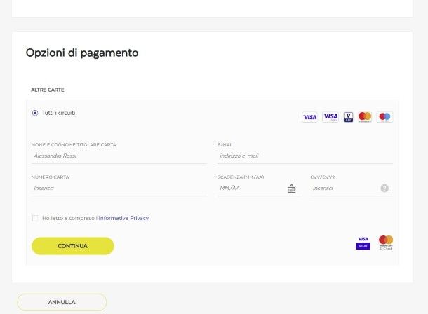 Pagamento ricarica PosteMobile