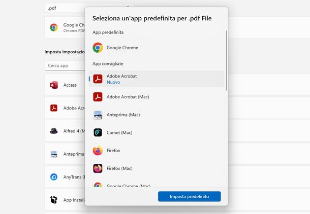 Impostare Adobe come predefinito Windows