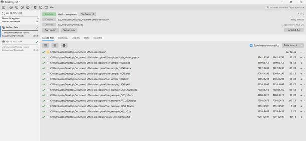 Interfaccia di Teracopy