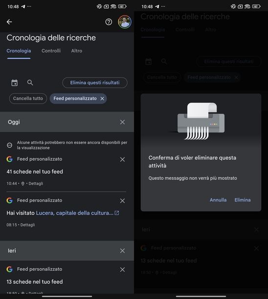 Disattivare Discover app Google Android