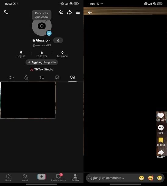 Eliminare like TikTok Android