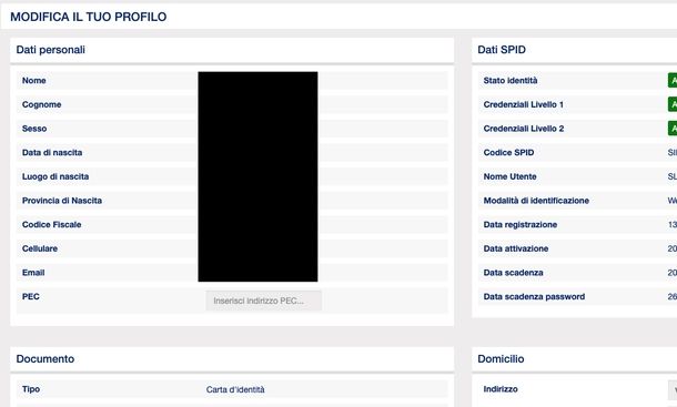 Modificare dati SielteID Web