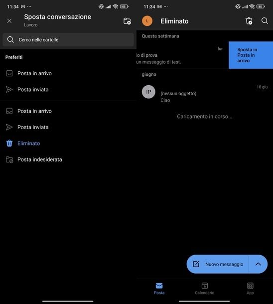 Recuperare email cancellate Alice Mail Outlook Android