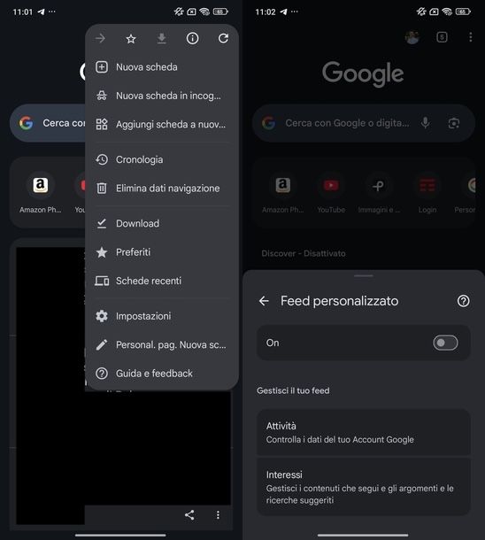 Disattivare Discover Google Chrome Android