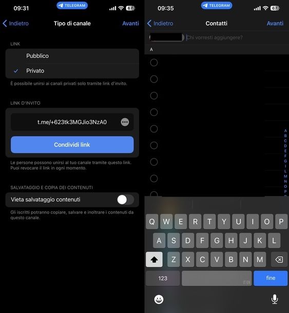 Creare canale Telegram iOS