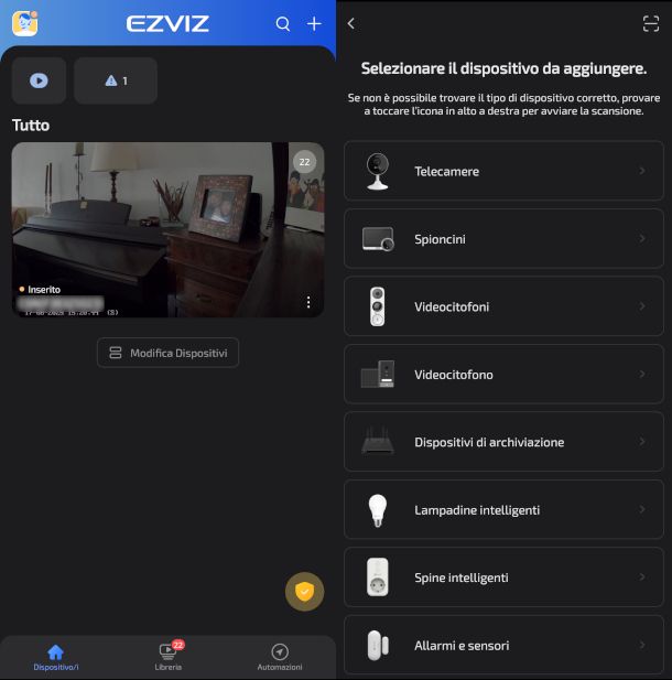 schermate app Ezviz