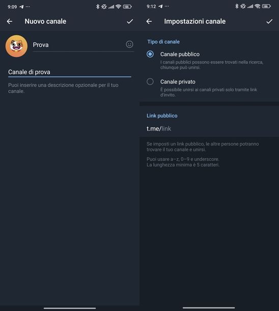 Creare canale Telegram Android