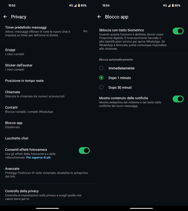 Blocco app WhatsApp