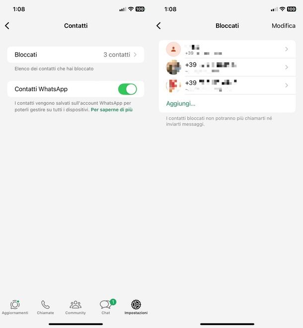 bloccare contatti WhatsApp iOS