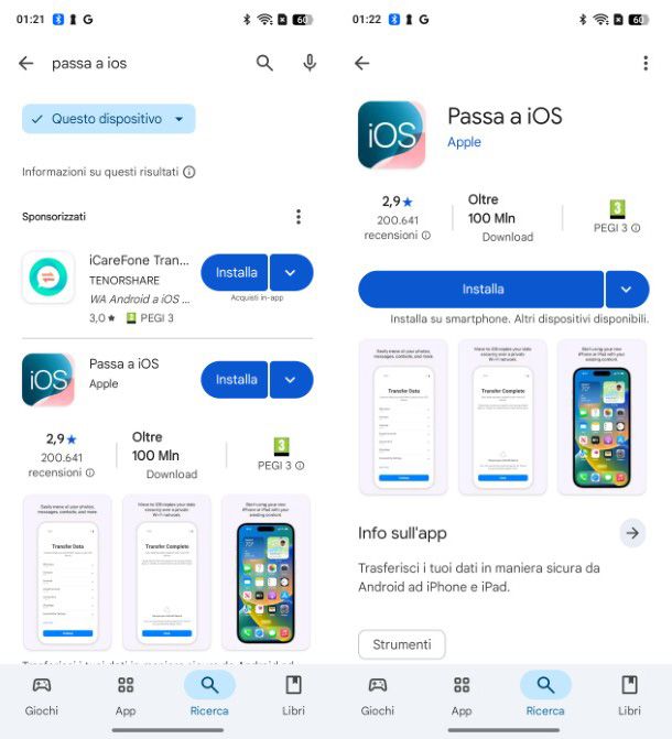 Passa a iOS su Play Store