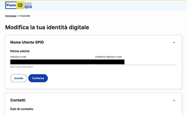 Modificare dati PosteID Web
