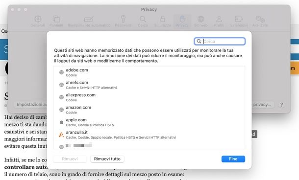 Cancellare cache e cookies Safari Mac