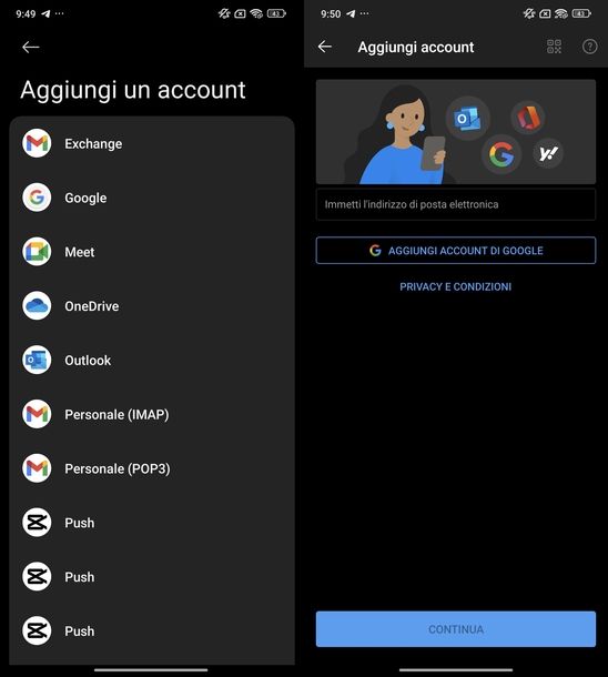 Cambiare account Microsoft Android