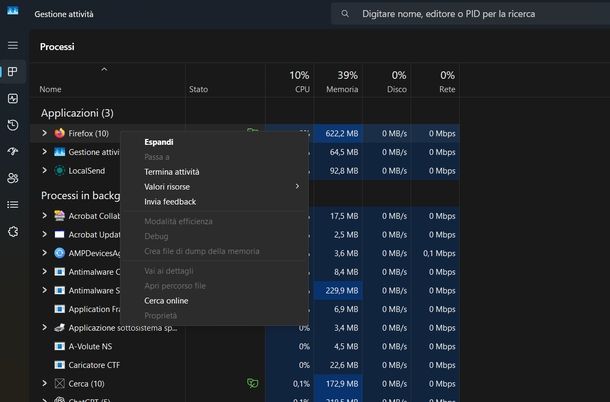 Riavviare app Windows