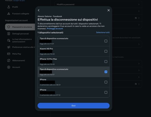 Disconnettere Messenger da altri dispositivi Web