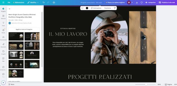 interfaccia Canva con template per portfolio