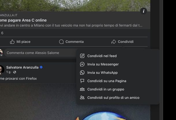 Ripostare un post Facebook Web