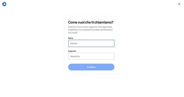 coinbase registrazione