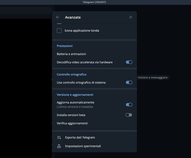 Aggiornare app Telegram macOS