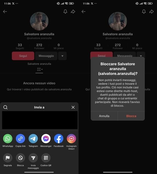 Bloccare account TikTok Android