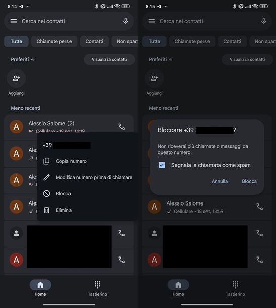Inibire chiamata Telefono Android