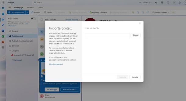 outlook Web contatti