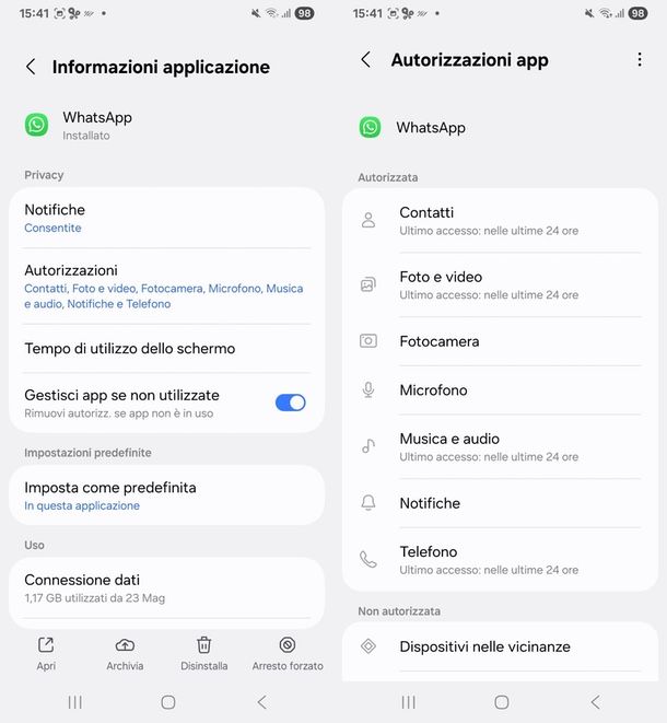 WhatsApp autorizzazioni