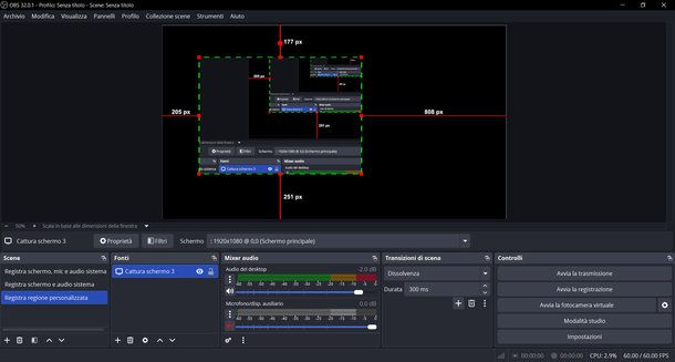 Selezione di una regione dello schermo con OBS Studio