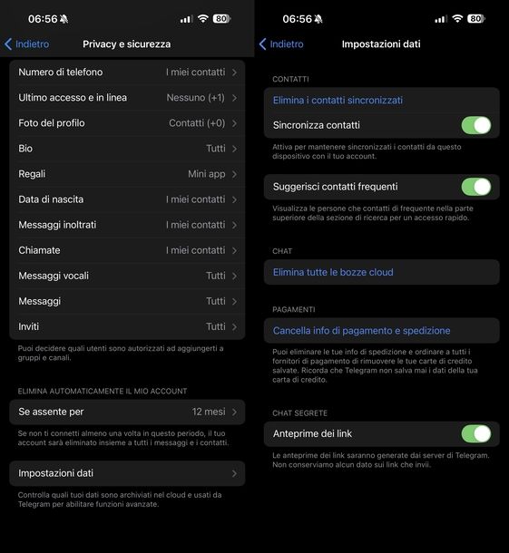 Aggiornare contatti Telegram iOS