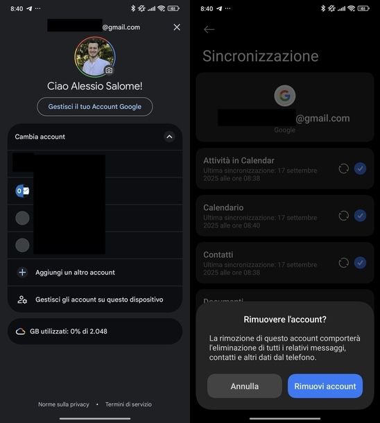 Cancellare account da Gmail Android