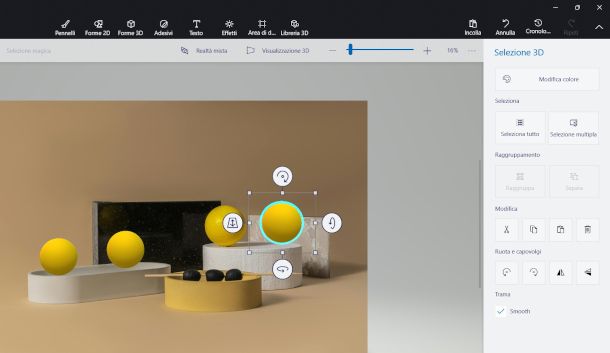 ridimensionamento forme su Paint 3D