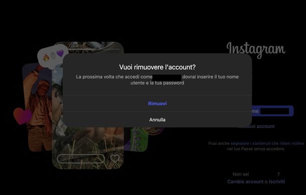 Cancellare dati accesso Instagram Web