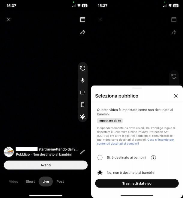 Fare live su YouTube da telefono