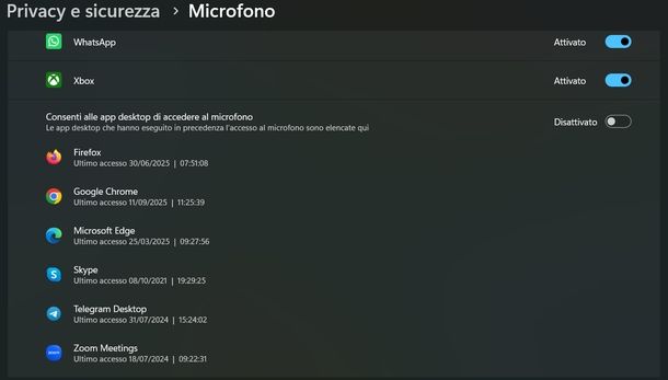 Disattivare microfono impostazioni Windows